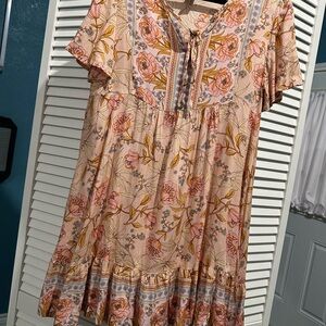 Floral Boho Dress with Ruffle Hem